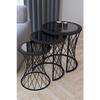 Wicker 3-seat Nesting Coffee Table Black Legs Smoked Glass MDF