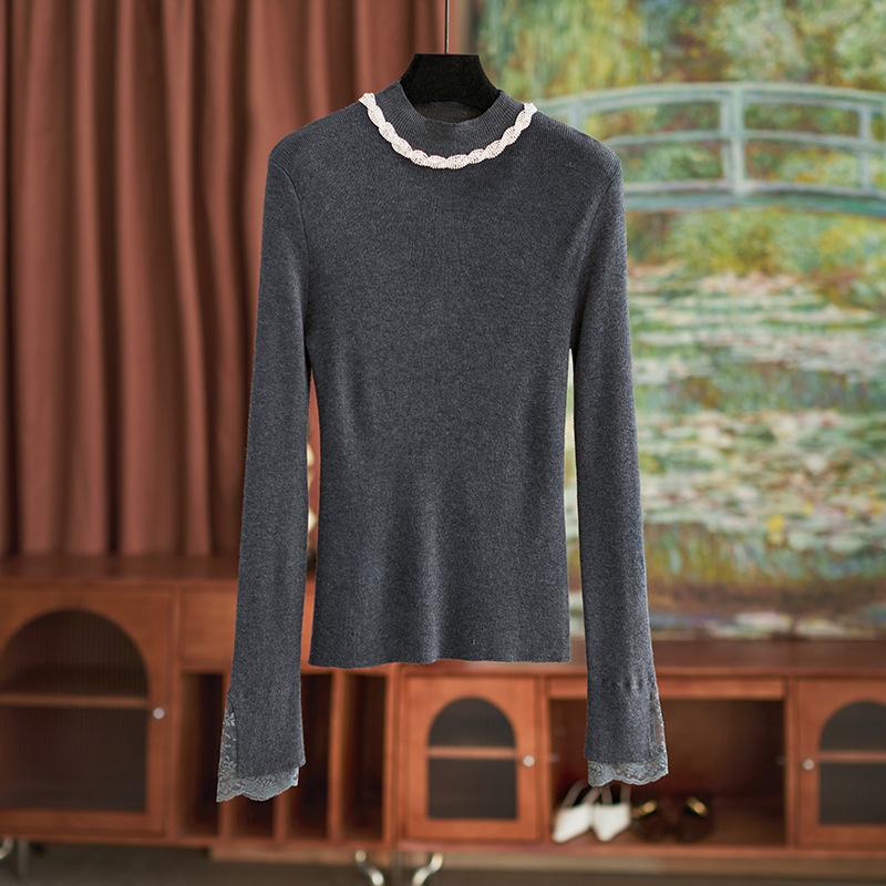 

Exquisite Diamond Chain Lace Cuff Knit Sweater - Women s Fall/Winter One Size серый