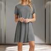 Women Dress Simple O Neck Short Sleeve Solid Color Summer Dress for Daily Wear