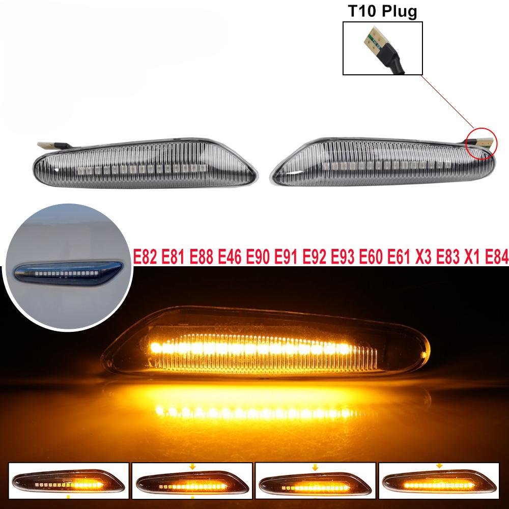 Een paar dynamische vloeiende LED-richtingaanwijzers met zijmarkeringslicht voor BMW E46 E60 E61 E90 E91 E81 E87 E82 E88 E83 E84 E92 E93 X3