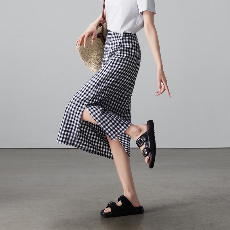 

SOFSIL Women s French Retro Plaid Slit Skirt 29/XL