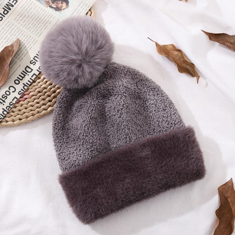 Damen Beanie Mütze Wintermütze Warme Mütze mit Doppelschichtfutter Verdickter Flanellhut Mode Faux Pompom Casual Hüte für Damen Mädchen