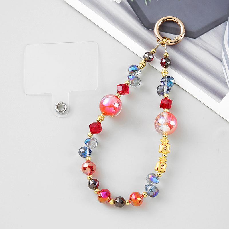 Chinese Elements Anti-Drop Lanyard Keychain Sparkling Teardrop Crystal Bead Pendant Bracelets Glittery Bling Mobile Charm Strap