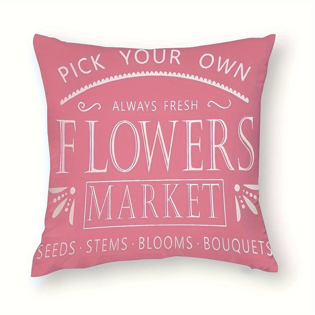 Pink Spring Tulip Print Home Decor Pillowcase Bedroom Living Room Sofa Decoration Polyester Cushion Cover with Zipper