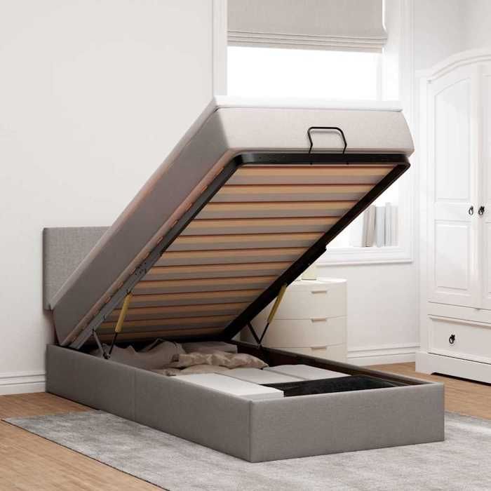 Exclusive House - Ottoman Bed with Taupe Mattress 100x200 Cm Fabric