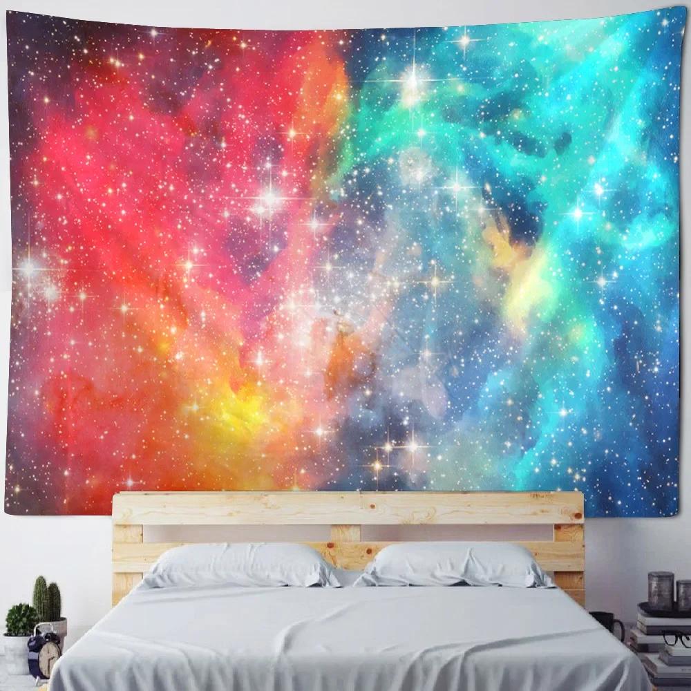 Starry Sky Wall Tapestry Home Ceiling Decoration Bohemian Style Space Planet Fabric Background Poster Bed Sheet Beach Mat