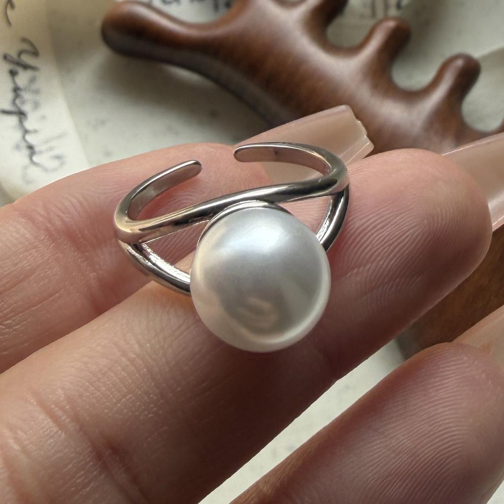 Anelli in Argento Sterling 925 per Donne Coppia Minimalista Fatti a Mano Semplice Anello con Sfera di Perla Grande Gioielli Raffinati Regalo Previene Allergie