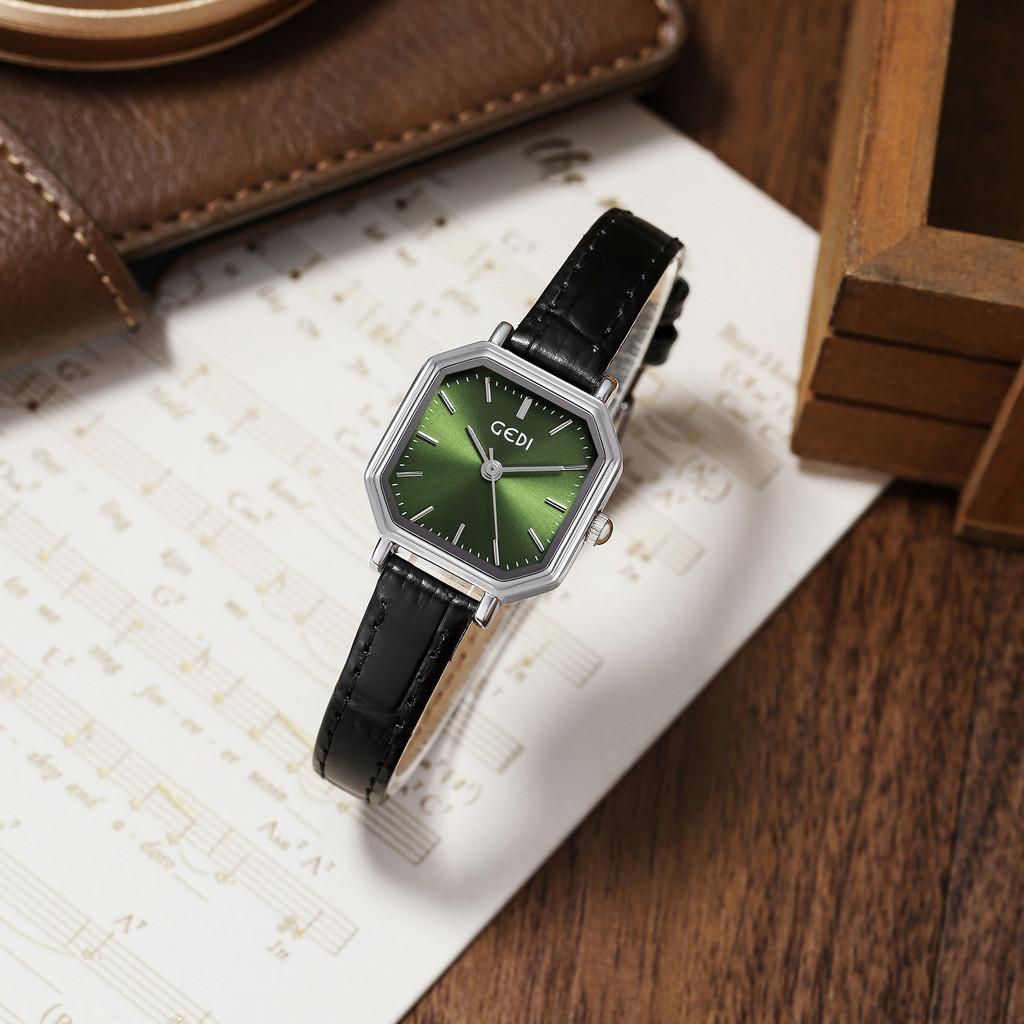 Retro Geometric Small Square Watch With Waterproof Leather Strap For Women