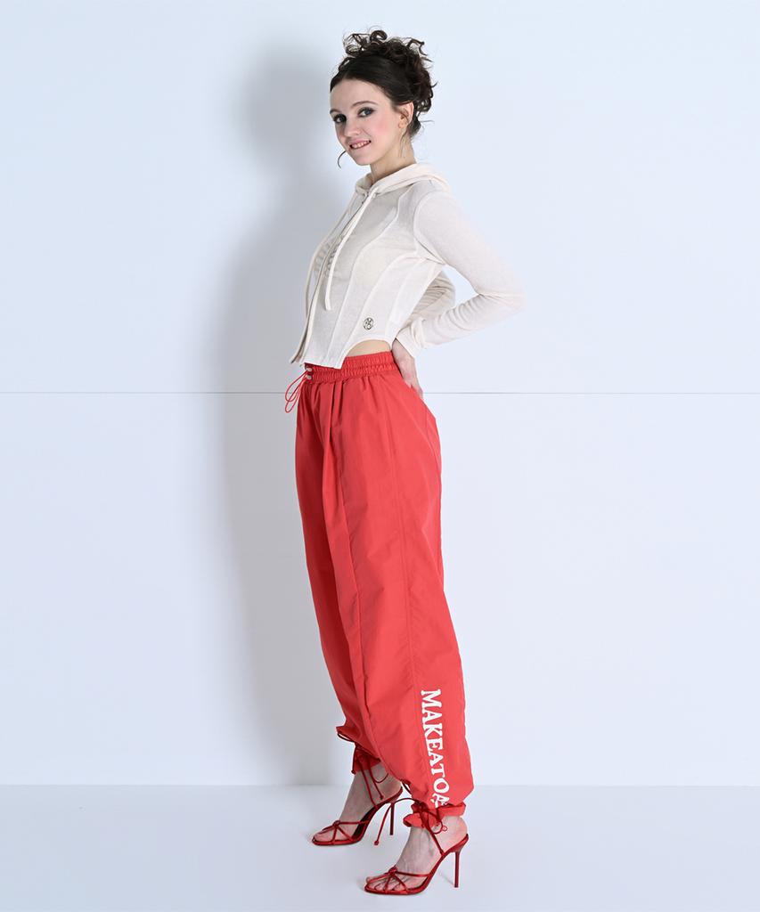 MAKE A TOAST Cutout One-Pleat Elastic Waist Wide Pants Red Mbdspa001Rd