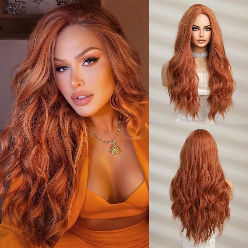 Front Lace Wig Women Natural Middle Part Long Wavy Full Cap Heat Resistant Synthetic Hair