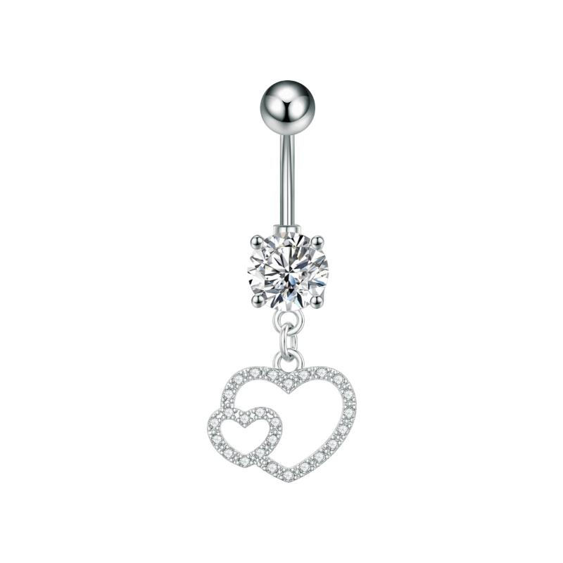 Fashion Simple Zircon Heart Belly Button Rings Stainless Steel Navel Piercing Barbell For Women Sexy Body Jewelry Beach Jewelry