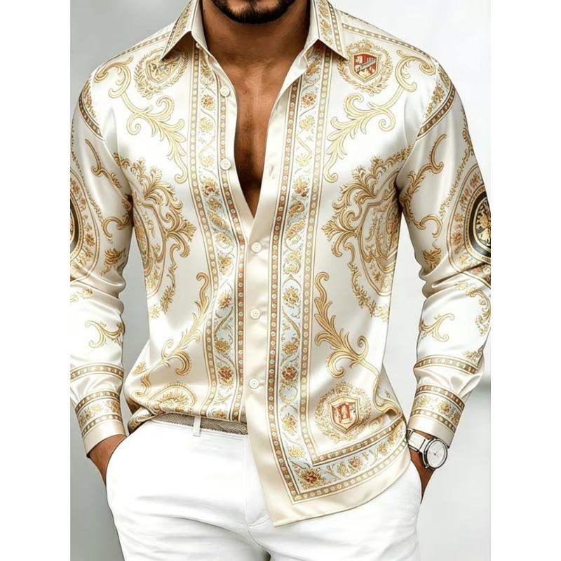 Camicia da uomo con stampa barocca a maniche lunghe con design retrò alla moda 10 colori Top casual da esterno da uomo