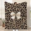 Leopard Print Beige Bow Flannel Blanket For Glam Bedroom Decor Soft Warm Throw Blanket Gift