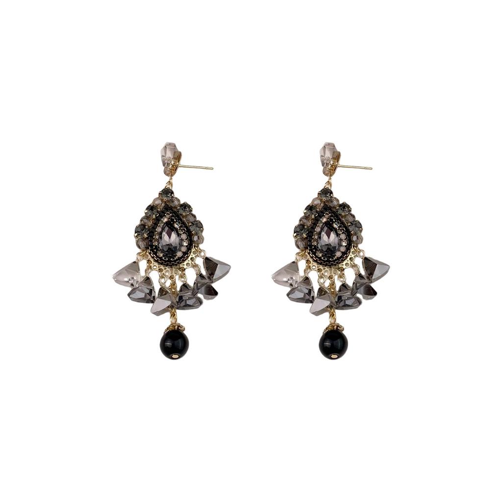 Light Luxury, Extravagance, Heavy Industry, Water Drop Earrings, Handmade Crystal Tassel Earrings, Korean Retro High-end Ethnic Style Earrings.