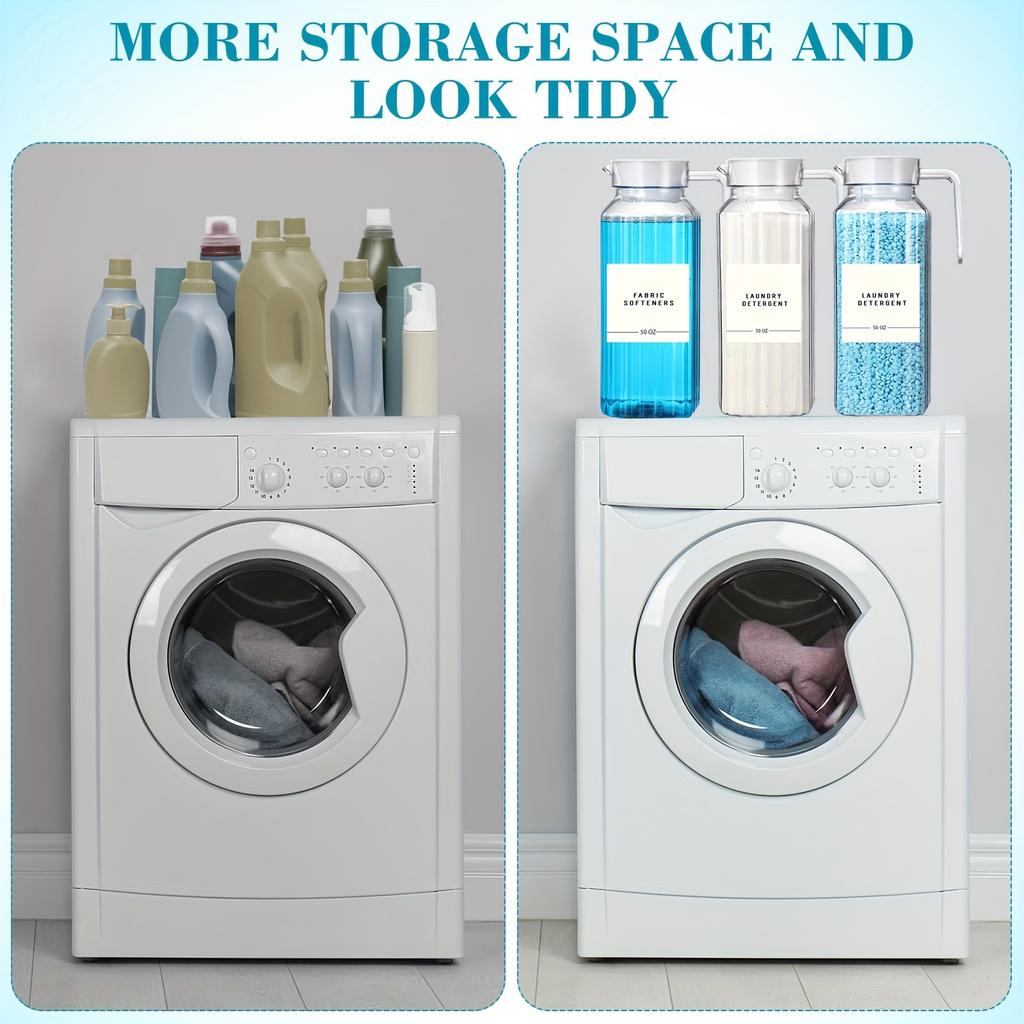 2 Pcs Laundry Detergent Dispenser Fabric Softener Dispenser Organizer Box with Measuring Cups Laundry Soap Bleach Container