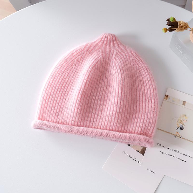 % Pure cashmere knitted hat autumn and winter warm crimping heap hat children's men's and women's casual fashion versatile cold hat