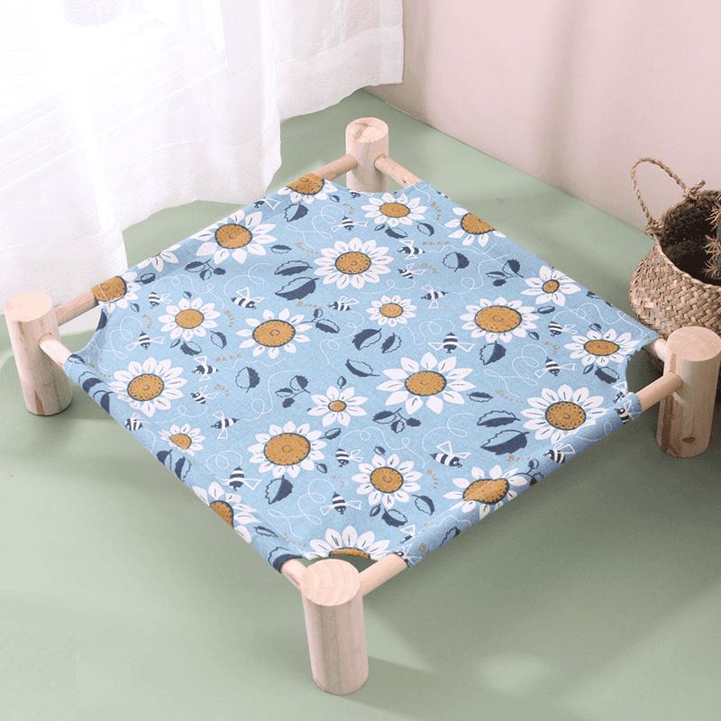 Breathable Pine Wood Rattan Woven Folding Pet Bed - Moisture-proof, Removable, Washable, Four Seasons Style.