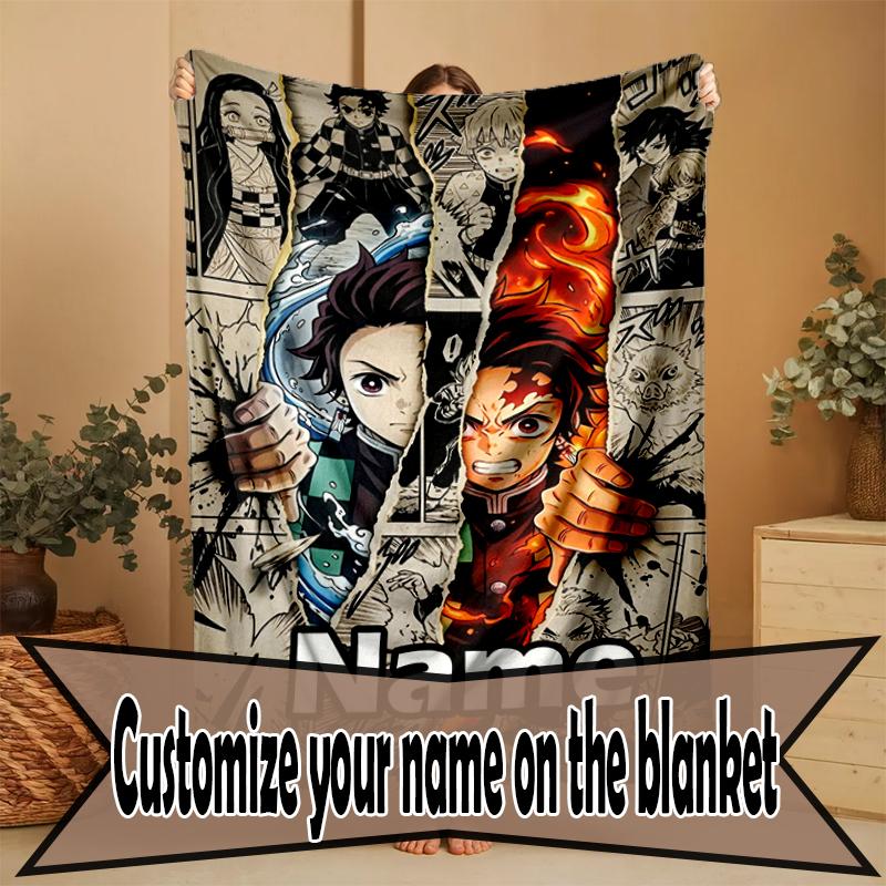 Custom Name Personalized Demon Slayer Print Blanket, Home Decor, Bedroom, Sofa, Camping, Couch, Gifts for Birthday Christmas