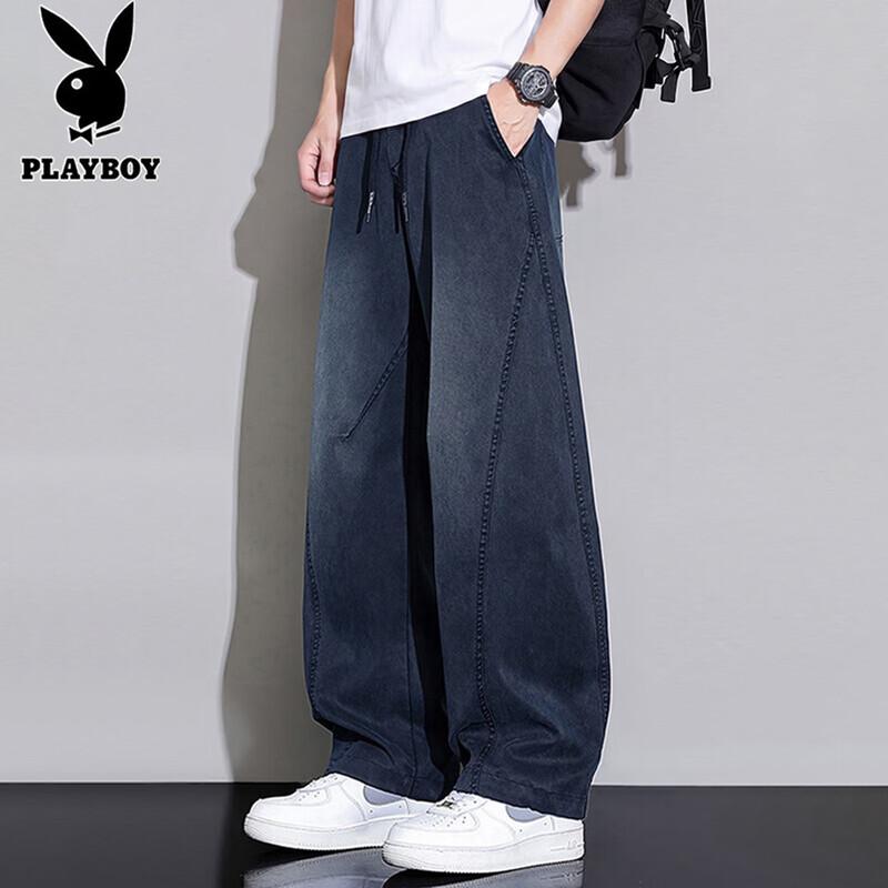PLAYBOY Men s Summer American Style Loose Straight Wide-Leg Jeans M
