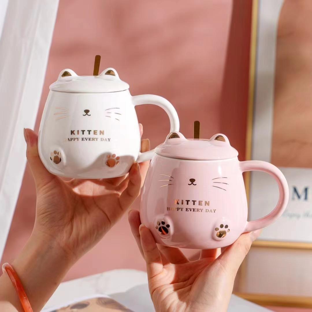 

Творческая пара, кошка, керамическая кружка, японский мультфильм, милая внешняя торговля, экспортная кружка с крышкой, чашка для воды 301-400ml