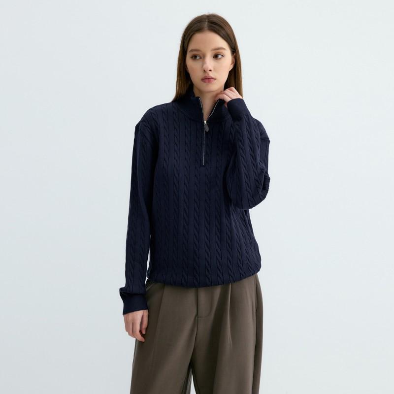 Classic Cable Knit Half-Zip Turtleneck Sweater Men Women Fall Winter Casual Loose Fit Pullover