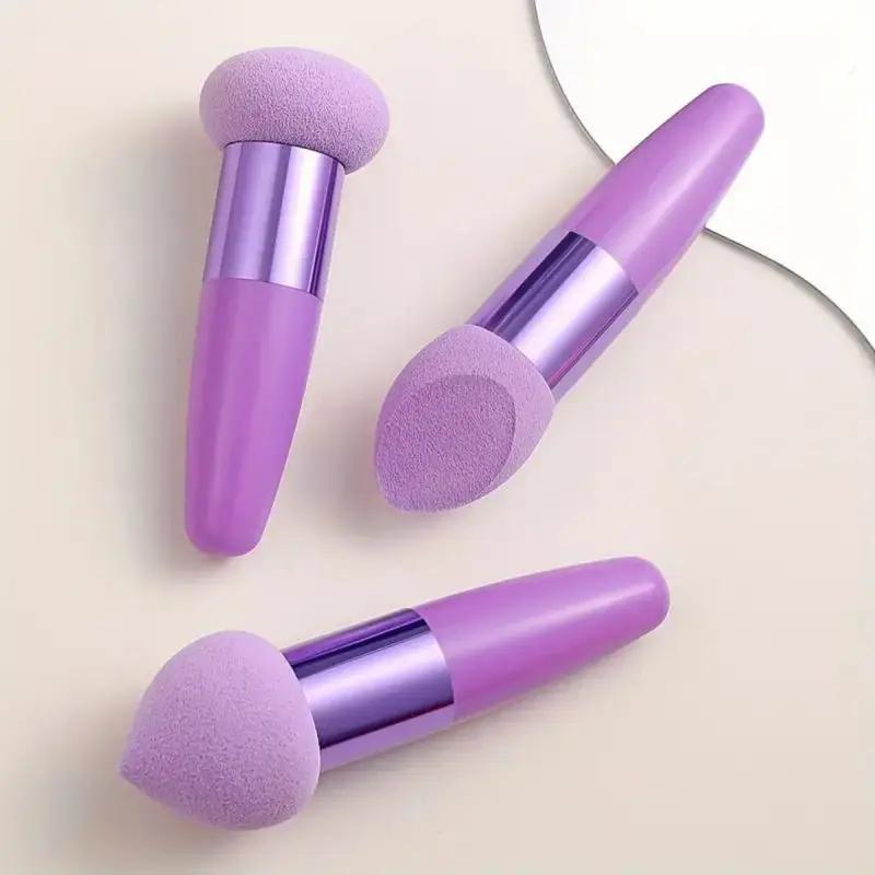 

3Pcs Makeup Sponge Beauty Foundation Blending Sponge Makeup Sponge Wedge Foundation Sponges With Handle Cosmetic Blender Profess фиолетовый