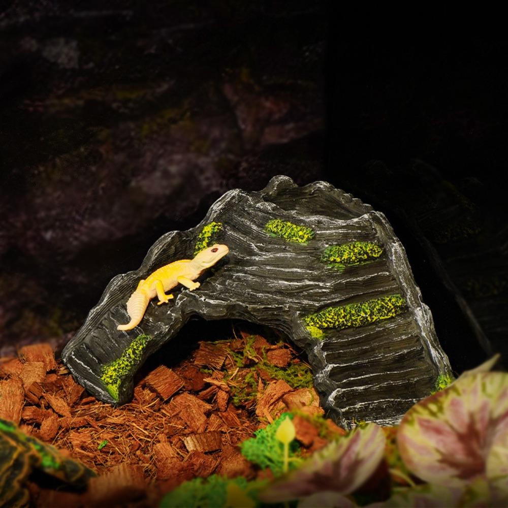 Artificial Bark Cave Hideout Unbreakable PVC Resin Alternative Tree Tunnel Decor for Baby Reptiles Geckos and Spiders White Green Yellow Grey