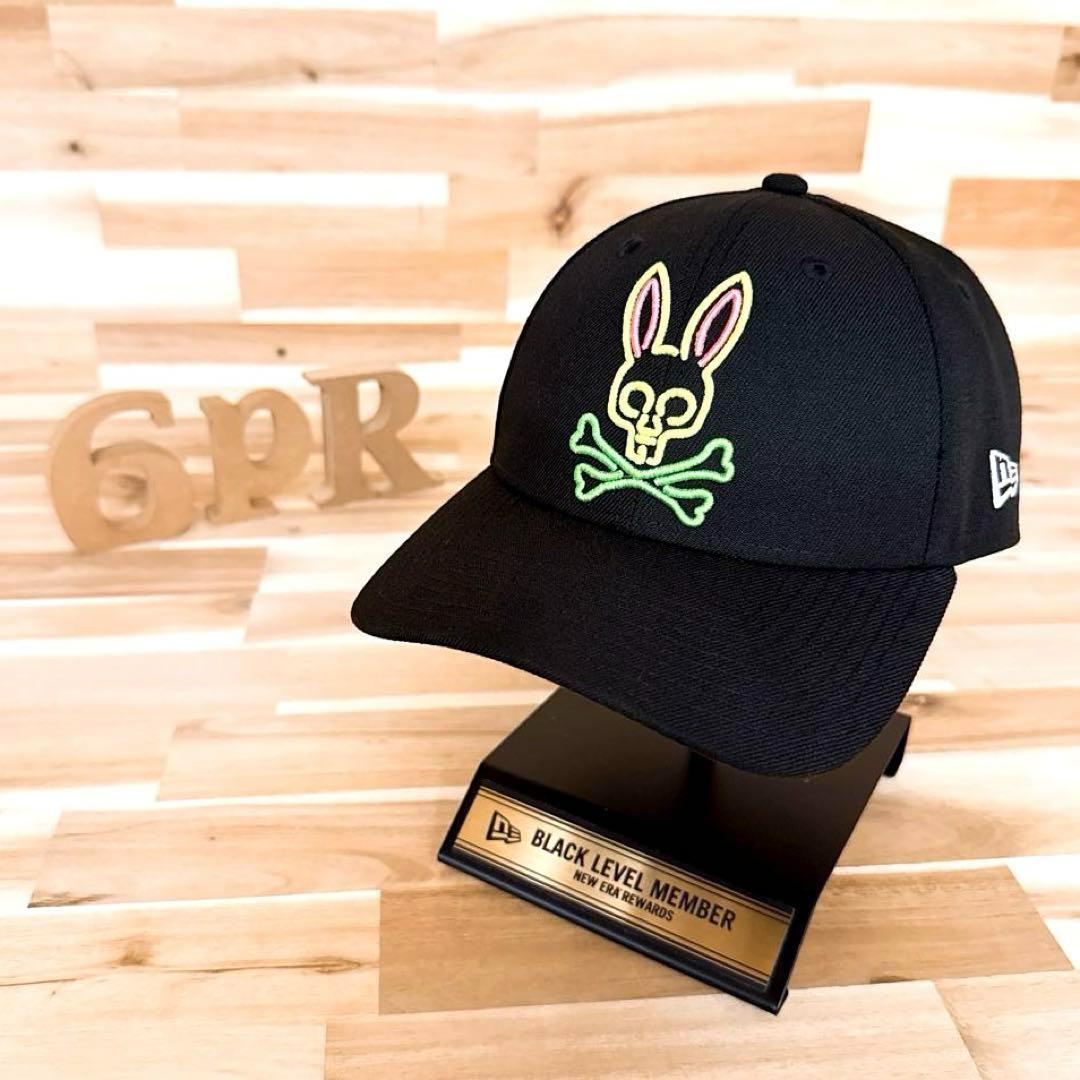 

[USED] Extremely Rare New Era x Psycho Bunny Limited Edition Neon Bunny Logo Cap in Black