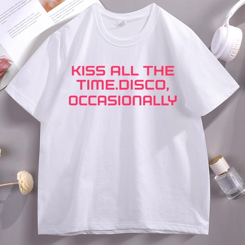 

Kiss All The Time Disco Occasionally T-Shirt Loose Short Sleeve Round Neck Tshirt Unisex Women High Quality Printed Tees Tops 4XL