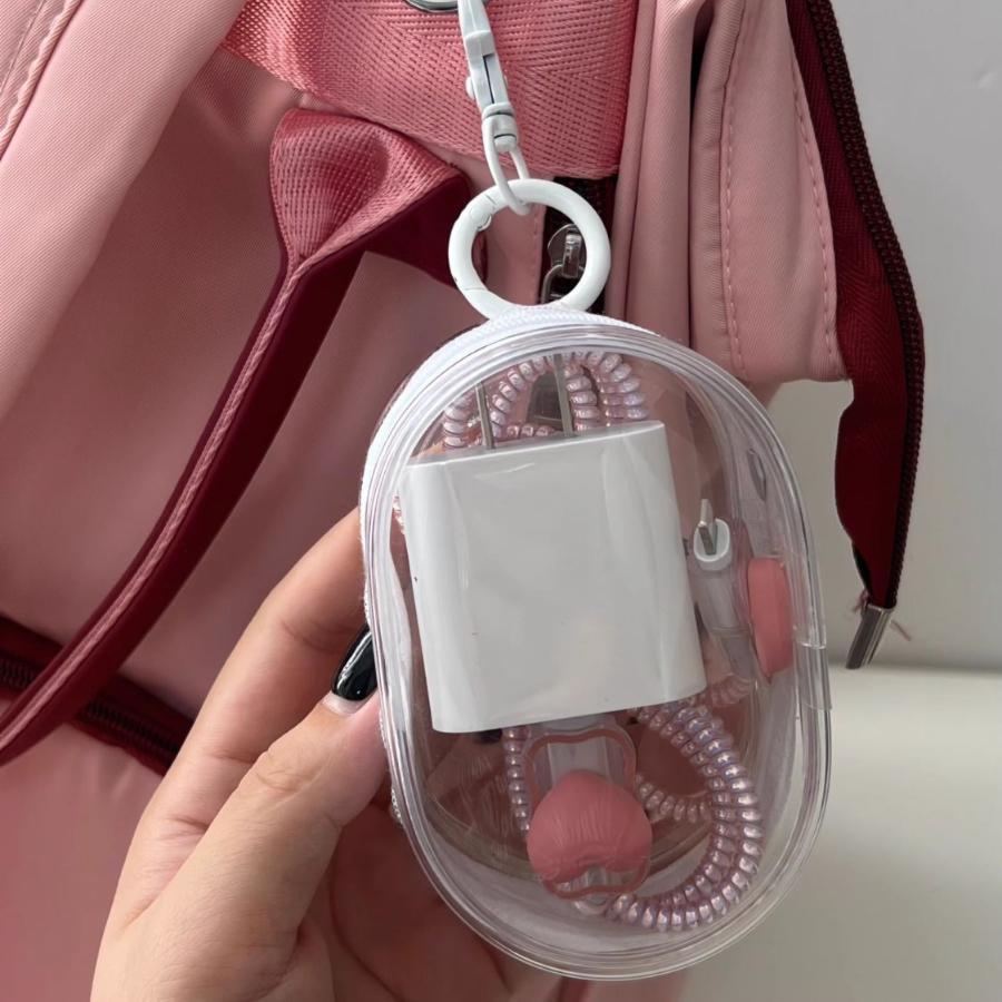 Portable Cable Organizer Pouch, Data Line and Charger Storage Bag, Travel Earphone Case with Hook, Simple Cord Management Box KTB