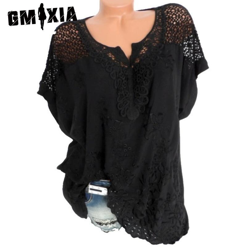 GMXIA Damenmode, lässig, einfarbig, kurzärmelig, V-Ausschnitt, Blusen und Hemden