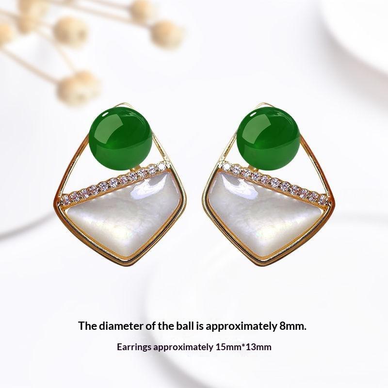 Stud Earrings For Women With Green White Bead Rhinestones For Daily Wear Office Banquet Parties