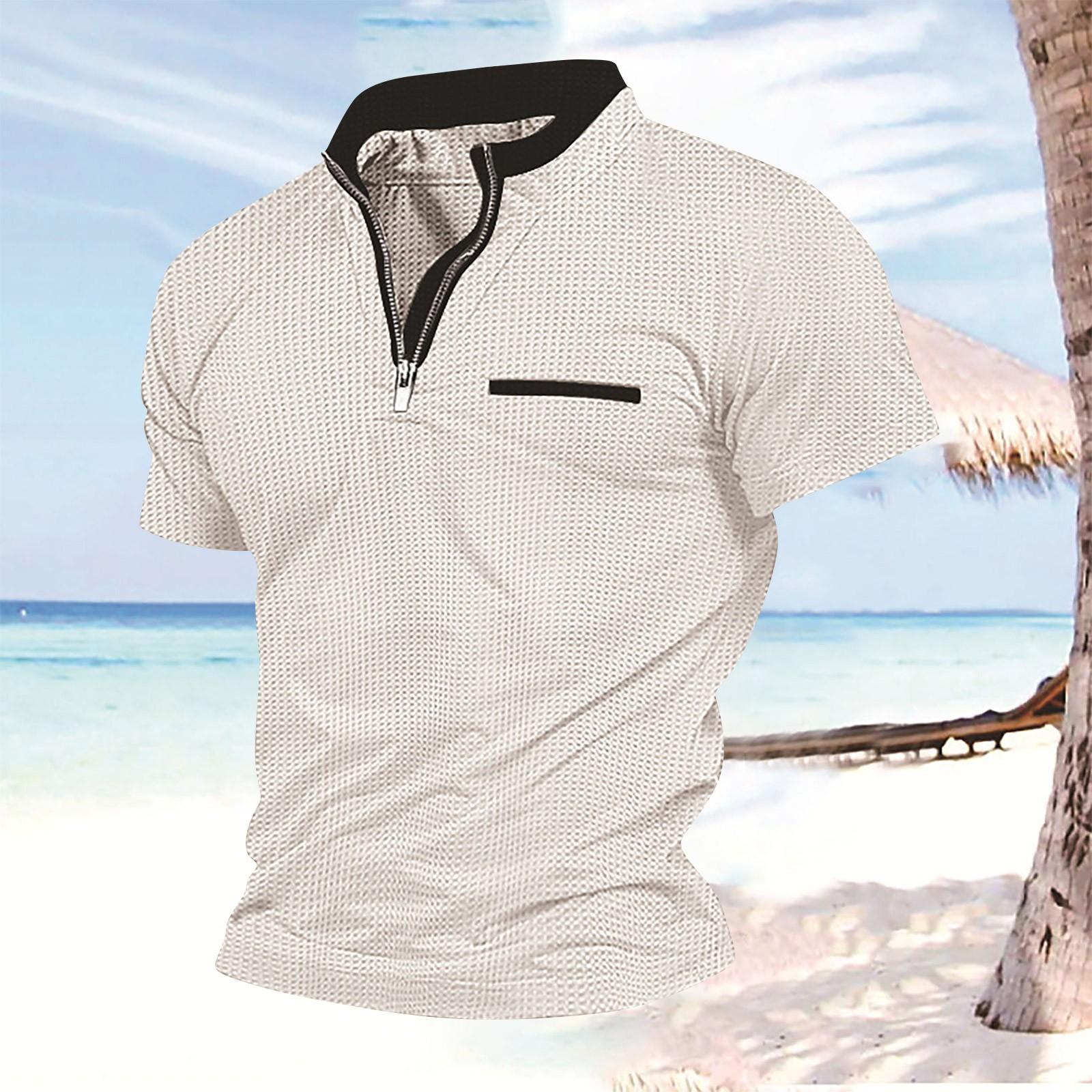 

Мужская летняя рубашка с клетчатым карманом на молнии. Мужская спортивная рубашка XL белый