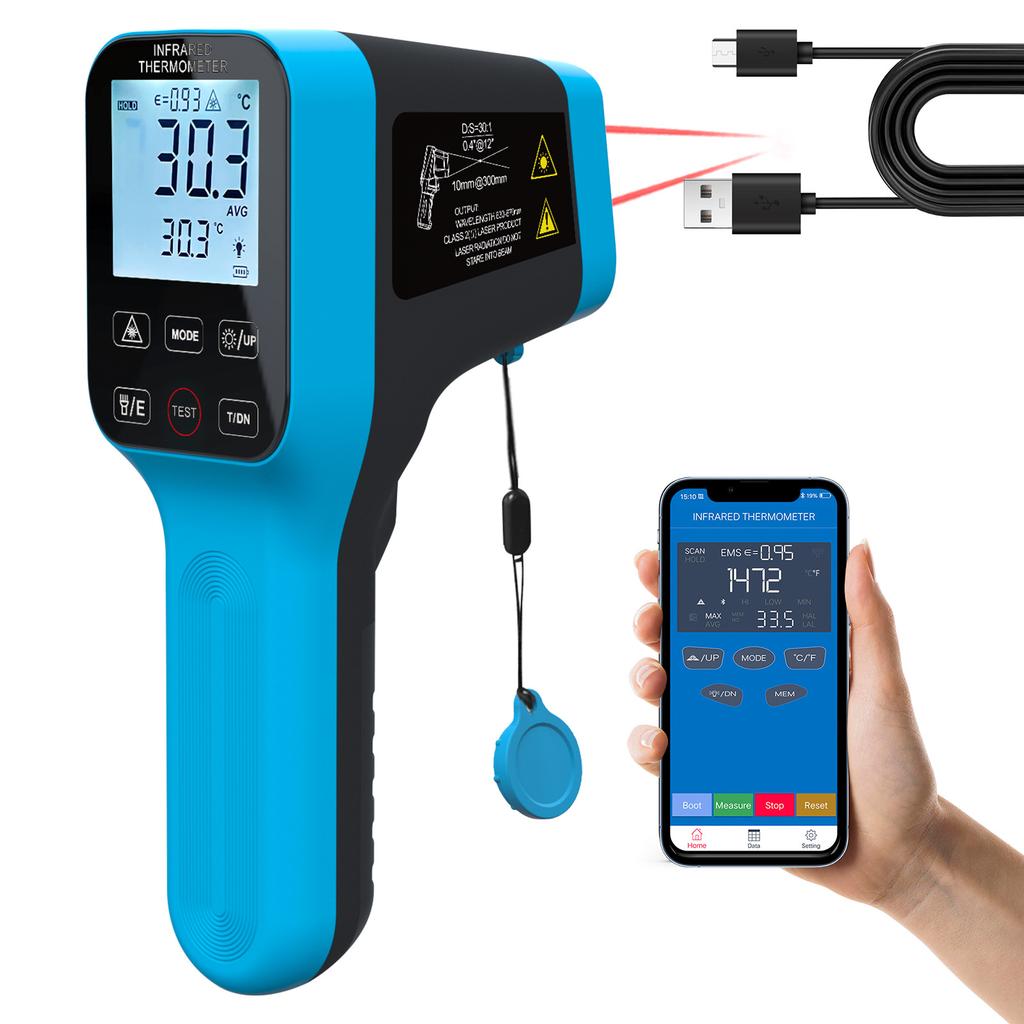 Dual Laser Infrared Thermometer with Bluetooth Data Transfer for HVAC Electrical Food Safety Cold Chain