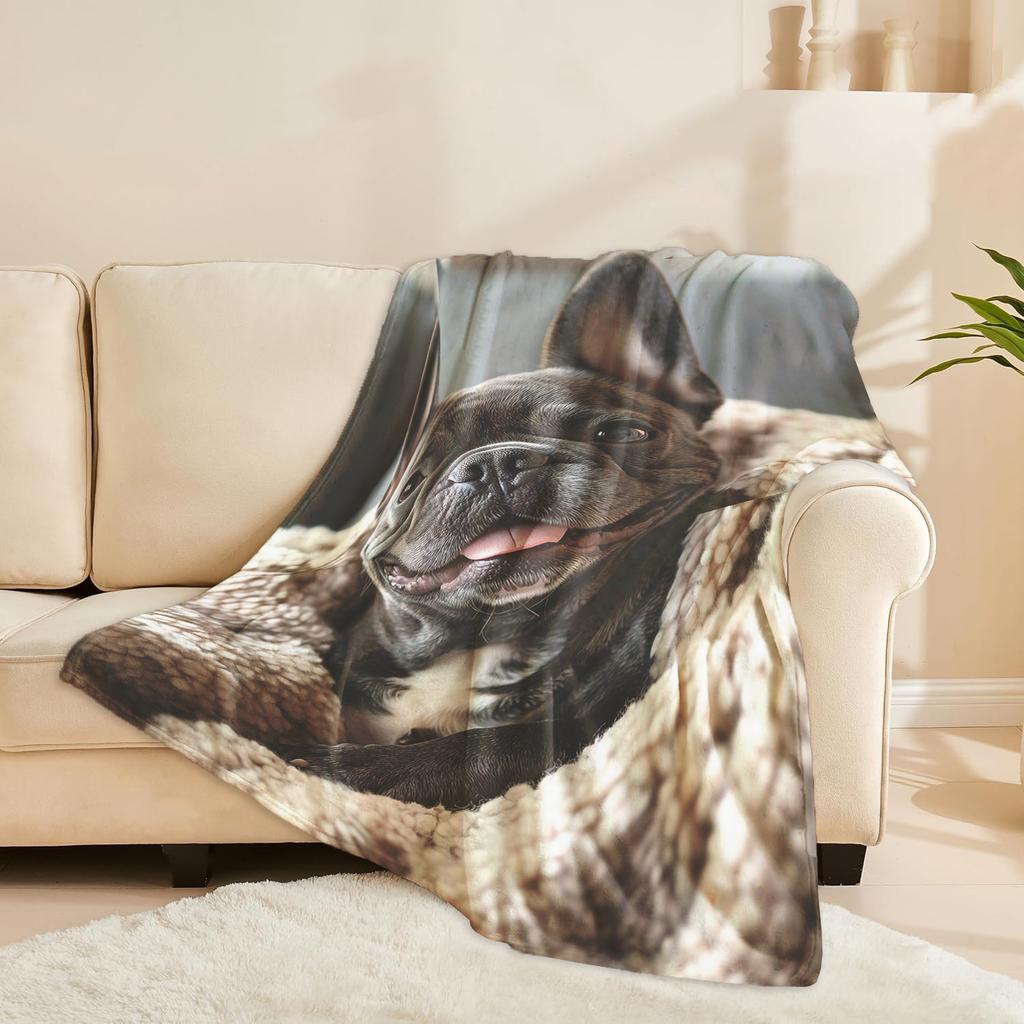 Cute French Bulldog Print Throw Blanket, Soft Warm Cozy Blanket for Bed Sofa Car Camping, Ideal Gift for Dog Lovers, 1PC