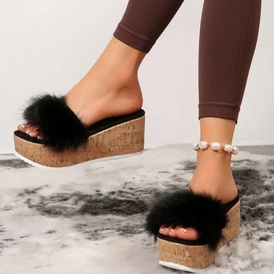 Ladies Shoes 2024 Brand Summer Outdoor Women's Slippers Solid Flock Open Toe Platform Wedge Water Proof Daily Slippers Women