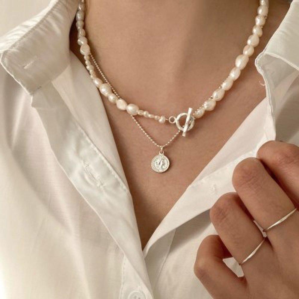Ugly Freshwater Pearl Toggle Bar Pearl Ball 925 Silver Necklace