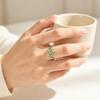 Artistic Retro Blue-enameled Green Leaf Open Ring