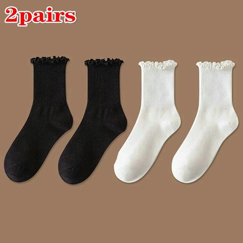 1/2/3pairs Cotton Ruffles Ankle Socks Women Lolita Cute Kawaii Korean Stocking Girl Spring Black White Middle Tube Japanese Sox