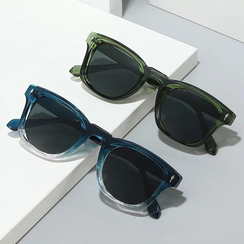  Retro Rivets Square Sunglasses Women Fashion Gradient Shades UV400 Men Green Black Sun Glasses
