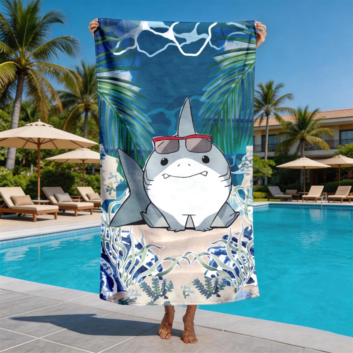 

Mouthbreathing sharks on the beach polyester microfiber beach towel is highly absorbent, suitable for swimming and beach outings W30*H60(CM)