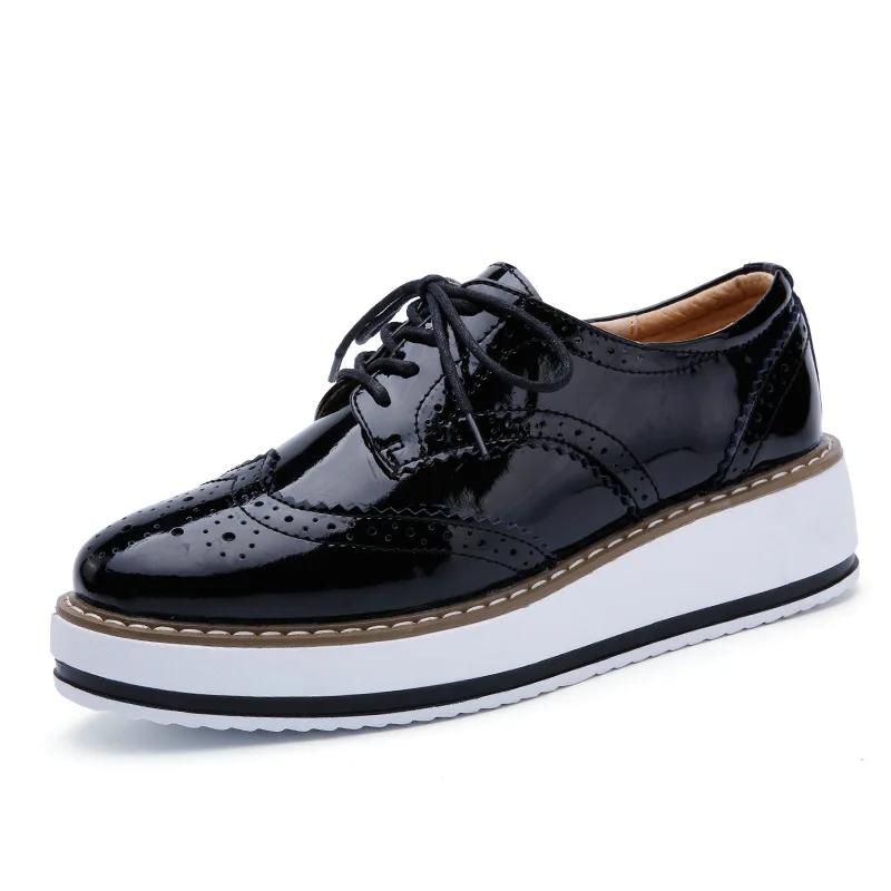 Fashion Women Platform Flats Leather Lace Up Classic Bullock Footwear Female 2025 Spring Autumn Oxford Shoes Plus Size 43 Zapatos Mujer