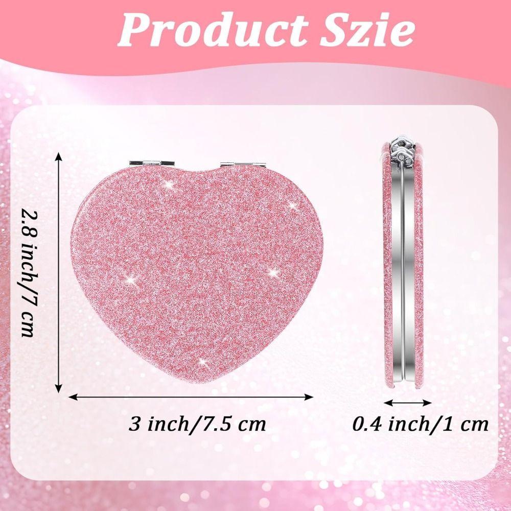 with Magnifying Heart Shaped Compact Mirror Portable Vanity Mirrors Fashion Pink Mirror for Girls
