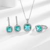 Sea Blue Sugar Cube Zircon Necklace Earrings Ring Three-piece Bridal Jewelry Set