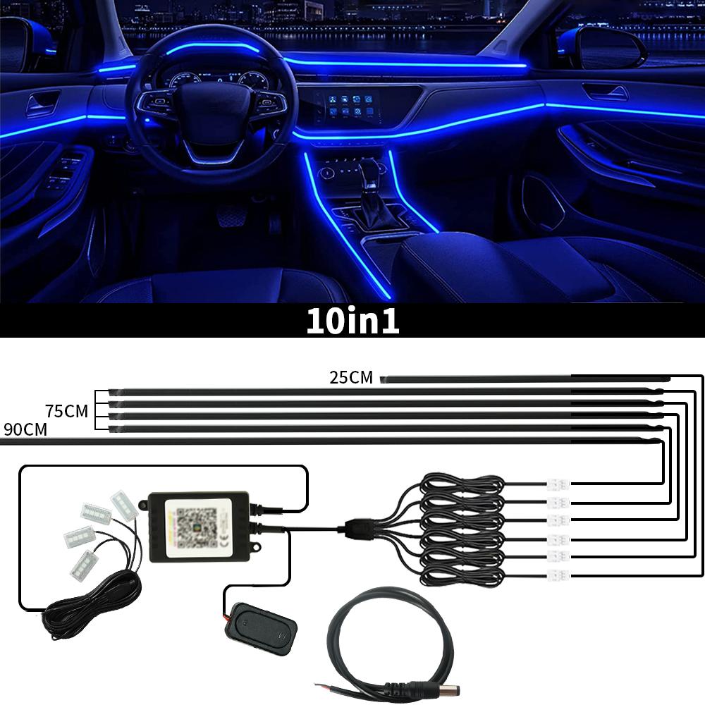 6/10/18 in 1 RGB Symphony Car Ambient Lights Color Streamer Multicolou Atmosphere Light APP Control for Tesla