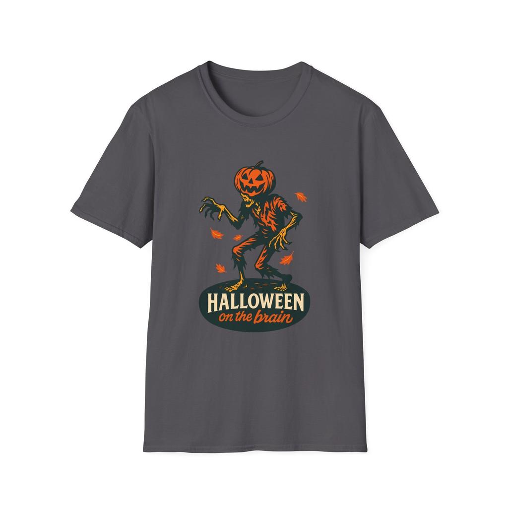 Unisex Softstyle T-Shirt Mens Womens Tees Top Zombie Jack-O’-Lantern Brain Funny Fall Halloween