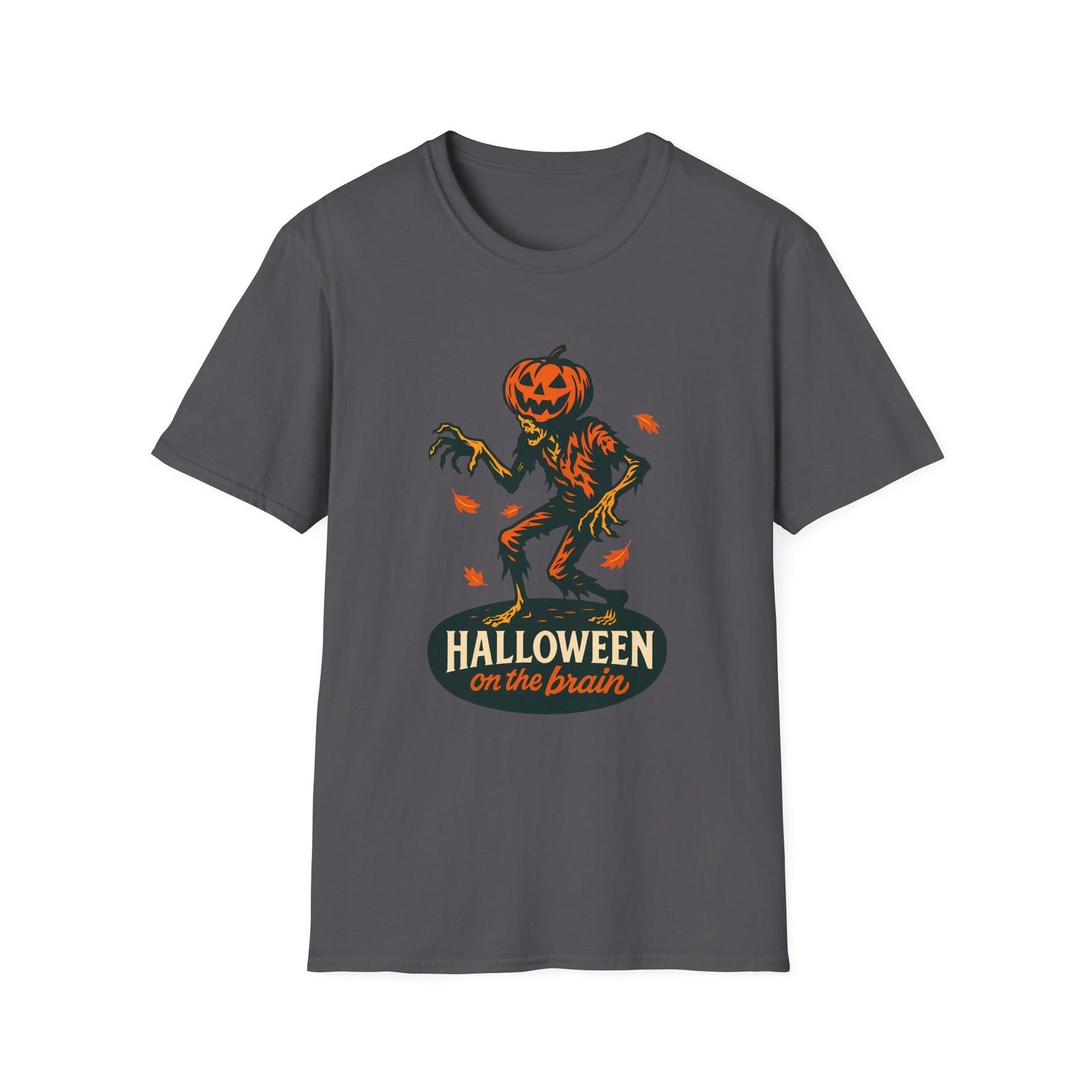 Unisex Softstyle T-Shirt Mens Womens Tees Top Zombie Jack-O’-Lantern Brain Funny Fall Halloween S