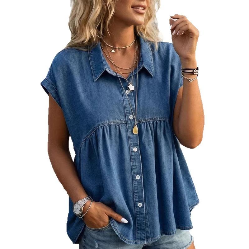 Women S Summer Comfortable Casual Commute Imitation Denim T Shirt