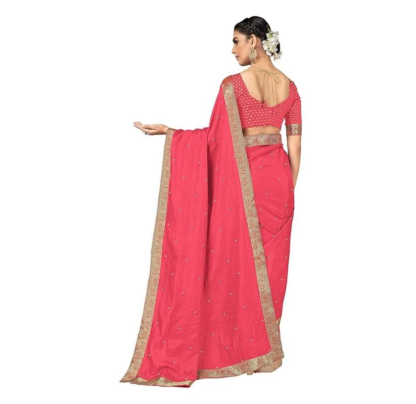 TreegoArt Mode Damen Vichitra Seide Booti Arbeit Partykleidung Saree Mit Unvernähtem Blusenteil