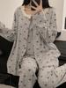 Three-Piece Maternity Pajama Set with Chest Pads for Postpartum Breastfeeding In Spring and Autumn